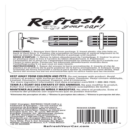 Refresh Your Car! Refined Nights Scent Car Vent Clip Solid 6 pk