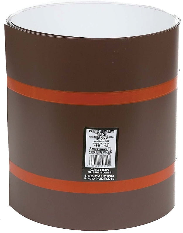 Amerimax 69110 Trim Coil, 50 ft L, 0.018 Gauge, Aluminum, Brown/White, Painted