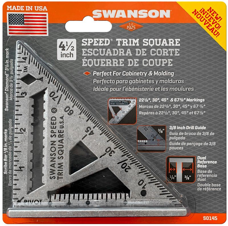 Swanson S0145 Speed Square, 1/16 in Graduation, Aluminum, 4-1/2 in W