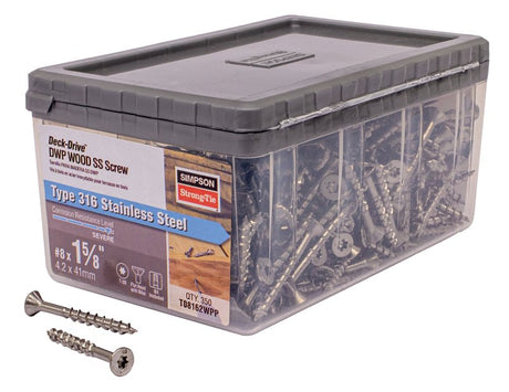 Simpson Strong-Tie Deck-Drive DWP T08162WPP Screw, #8 Thread, 1-5/8 in L, Flat Head, 6-Lobe Drive, Box Thread