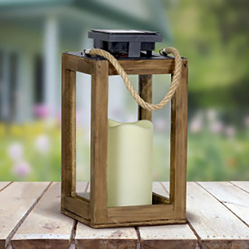 Exhart 11 in. Solar Power Glass/Wood Black/Brown Solar Lantern with Candle, Pack of 4