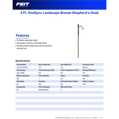Feit Bronze Metal 48 in. H Shepherd's Hook 1 pk