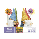 Alpine Polyresin Multi-color 10 in. Gnome with Flower Statue, Pack of 4