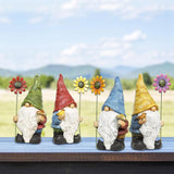 Alpine Polyresin Multi-color 10 in. Gnome with Flower Statue, Pack of 4