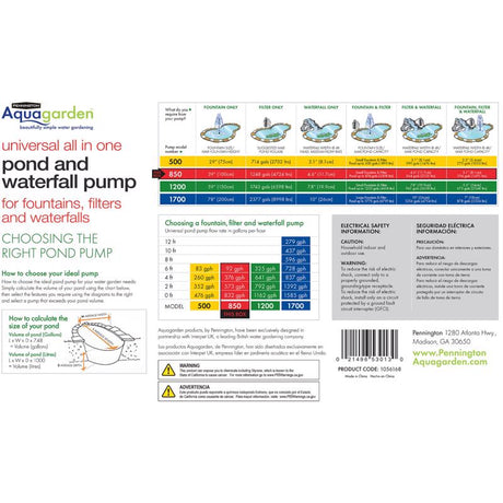 Pennington Aquagarden 0.075 HP 832 gph 120 V Pond Pump Kit
