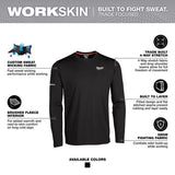 Milwaukee Workskin M Long Sleeve Men's Crew Neck Black Midweight Base Layer Tee Shirt