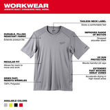Milwaukee Workskin M Short Sleeve Men's Crew Neck Gray Lightweight Performance Tee Shirt