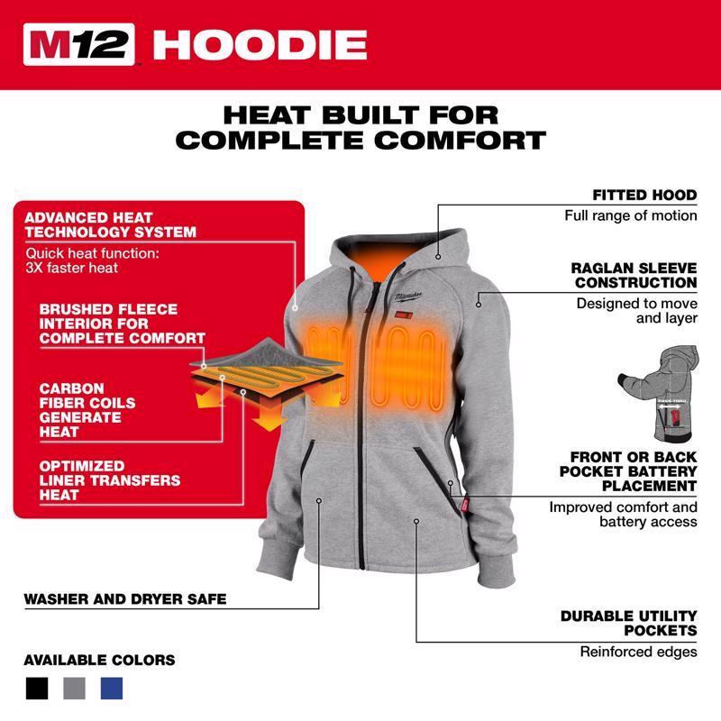 Milwaukee M12 L Long Sleeve Women's Heated Hoodie Kit Gray