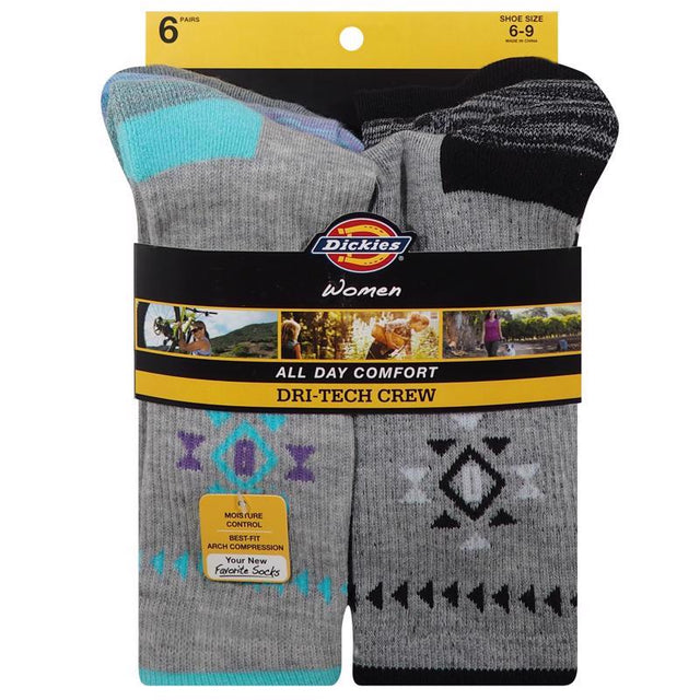 Dickies Dri-Tech Women's Aztec 6-9 Crew Socks Assorted, Pack of 2
