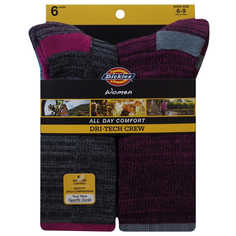 Dickies Dri-Tech Women's 6-9 Crew Socks Assorted, Pack of 2