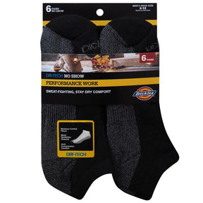 Dickies Dri-Tech Men's 6-12 No-Show Socks Black, Pack of 2