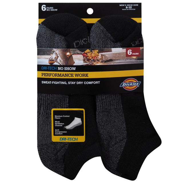 Dickies Dri-Tech Men's 6-12 No-Show Socks Black, Pack of 2