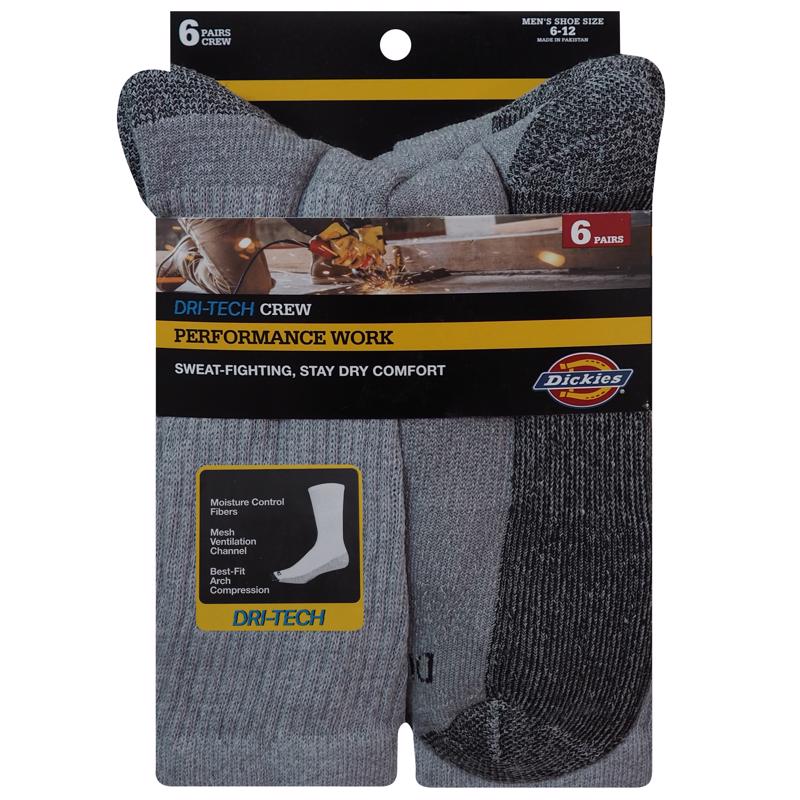 Dickies Dri-Tech Men's 6-12 Crew Socks Gray, Pack of 2