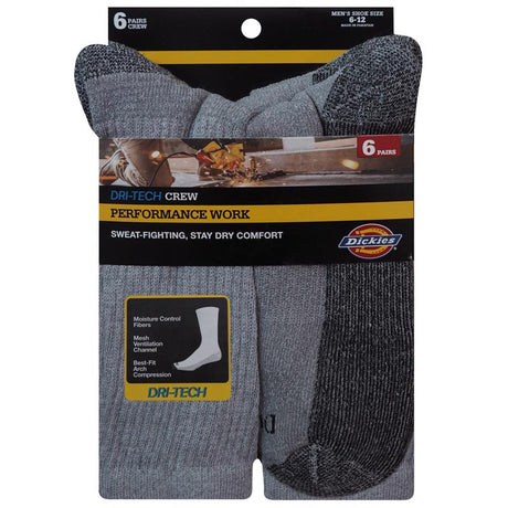 Dickies Dri-Tech Men's 6-12 Crew Socks Gray, Pack of 2