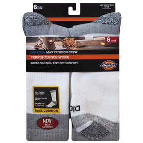 Dickies Dri-Tech Men's 6-12 Cushion Crew Socks White, Pack of 2