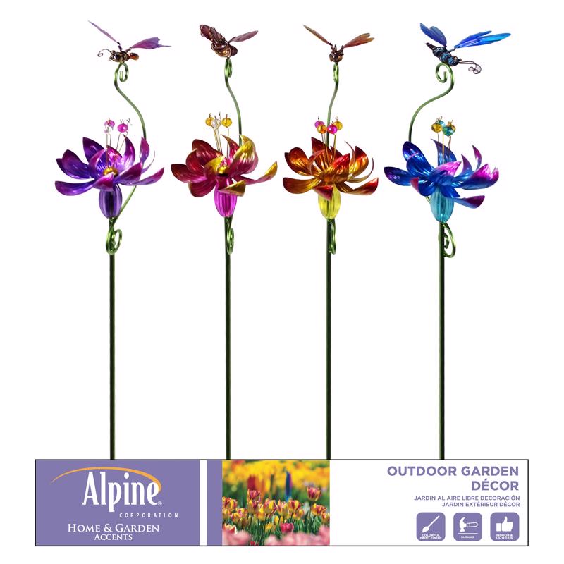 Alpine Assorted Metal/Plastic 42 in. H Flower and Insect Outdoor Garden Stake, Pack of 12