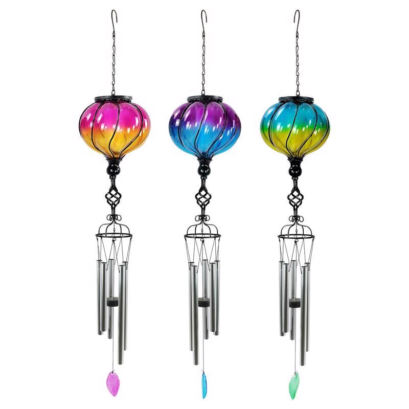 Alpine Assorted Glass/Metal 31 in. Solar Glass Balloon Wind Chime, Pack of 12