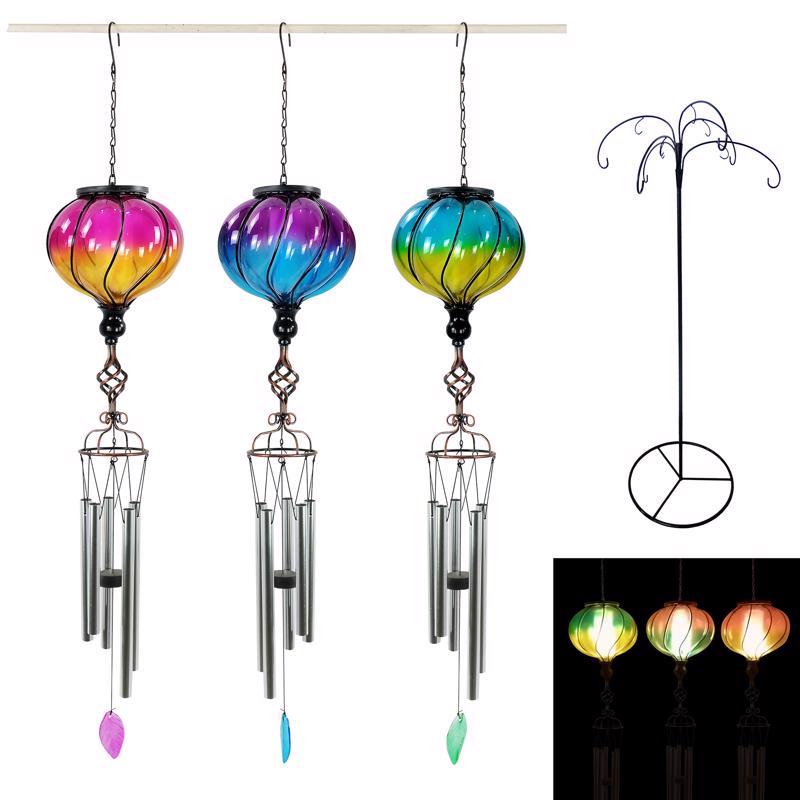 Alpine Assorted Glass/Metal 31 in. Solar Glass Balloon Wind Chime, Pack of 12