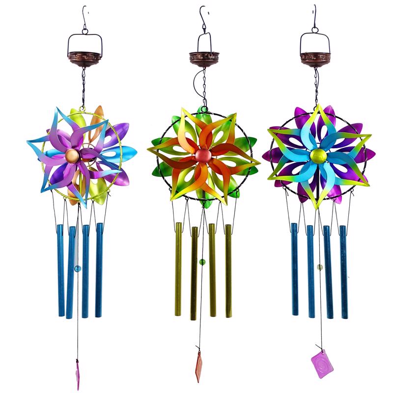 Alpine Assorted Metal 35 in. Solar Kinetic Spinner Wind Chime, Pack of 12