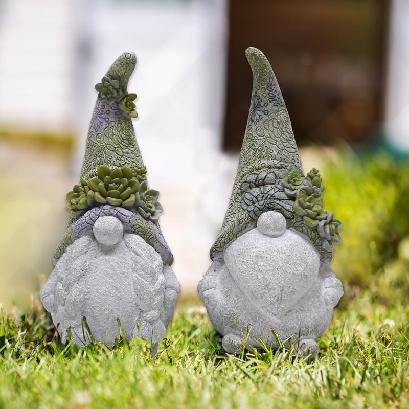 Meadow Creek Polyresin Multi-color 14 in. Mr and Mrs Gnome Garden Statue, Pack of 2