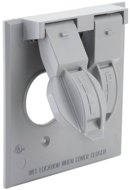 Bell Outdoor 5157-0 Cover, 1-13/32 in Dia, 4-17/32 in L, 4-17/32 in W, 2-Gang, Aluminum, Gray, Powder-Coated