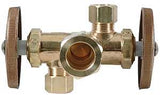 BrassCraft CR1900DVXR Stop Valve, 1/2 x 3/8 x 1/4 in Connection, Compression, 125 psi Pressure, Brass Body, 4-1/2 in L