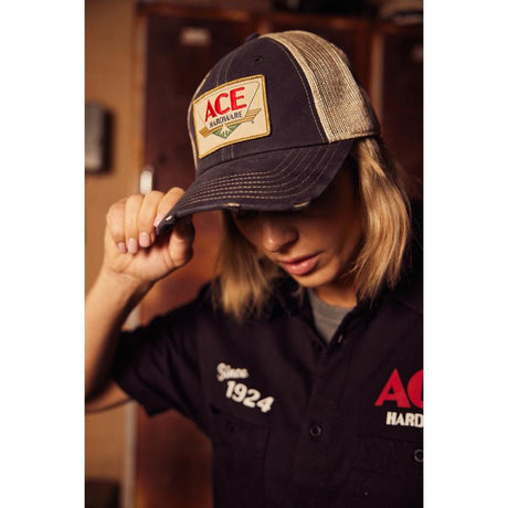 Ace Vintage Threads Headwear Logo Baseball Cap Stone/Navy One Size Fits Most