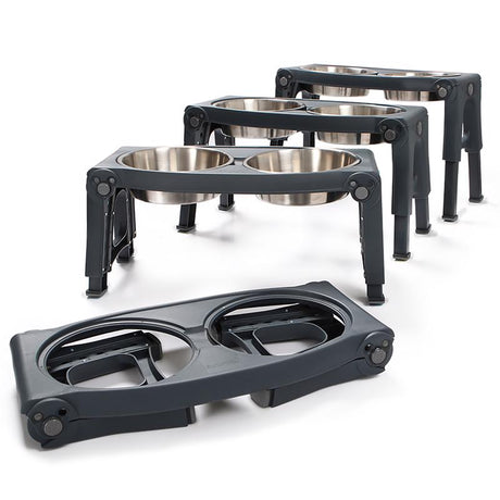 Dexas Black Stainless Steel 5 cups Double Pet Feeder For Dogs