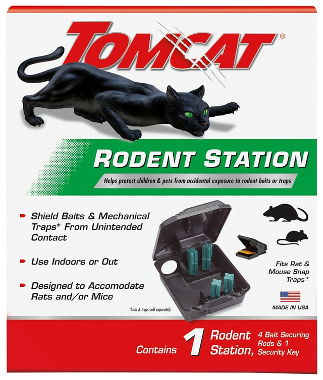 Tomcat 0363410 Rodent Station, 9.88 in L, 8-1/2 in W, 4-1/2 in H, Plastic, Black