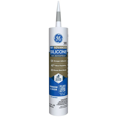 GE 2813704 Window and Door Silicone Caulk, Gray, 10.1 oz Cartridge, Pack of 12