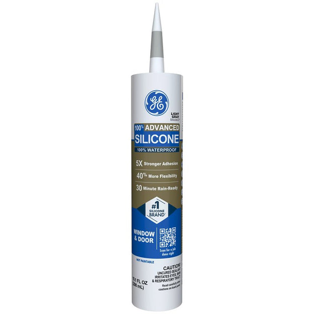 GE 2813704 Window and Door Silicone Caulk, Gray, 10.1 oz Cartridge, Pack of 12