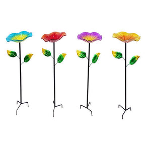 Alpine Glass/Metal 30 in. Bird Bath with Stake, Pack of 8