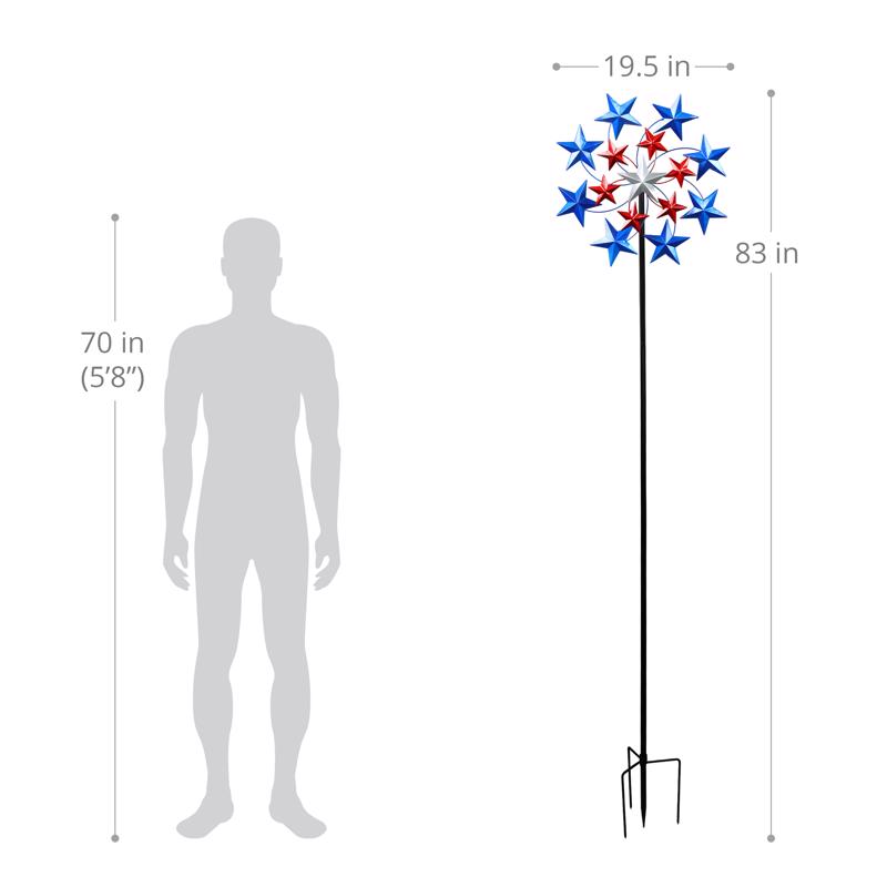 Exhart Multicolored Metal 82 in. H Star Spangled Spinner Outdoor Garden Stake, Pack of 3