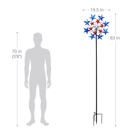 Exhart Multicolored Metal 82 in. H Star Spangled Spinner Outdoor Garden Stake, Pack of 3
