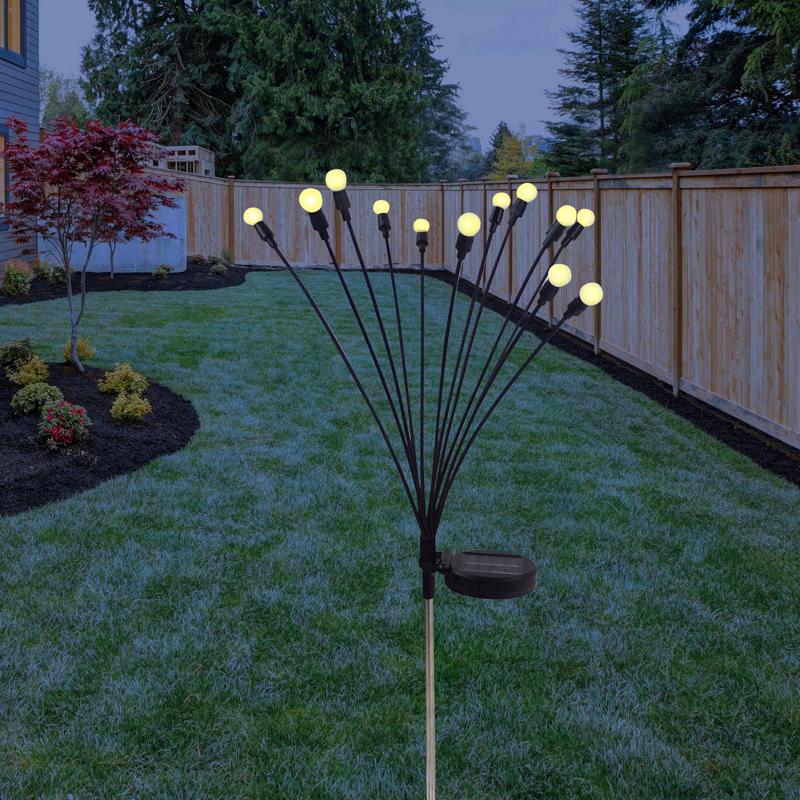 Alpine Black/Silver Metal/Plastic 27 in. H Firefly Solar Garden Stake, Pack of 20