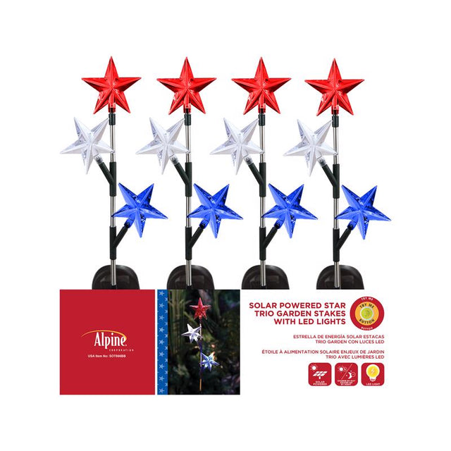 Alpine Multicolored Acrylic/Metal 33 in. H X 6 in. L X 4 in. W Patriotic Solar Garden Stake, Pack of 20
