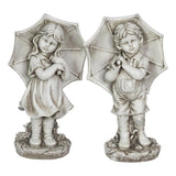 Exhart Resin Stone 18.7 in. Boy and Girl with Umbrella Statue, Pack of 2