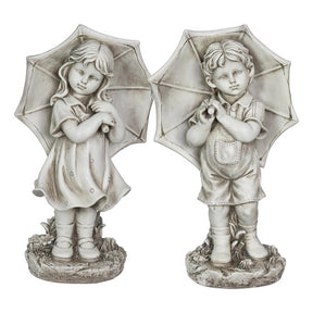 Exhart Resin Stone 18.7 in. Boy and Girl with Umbrella Statue, Pack of 2