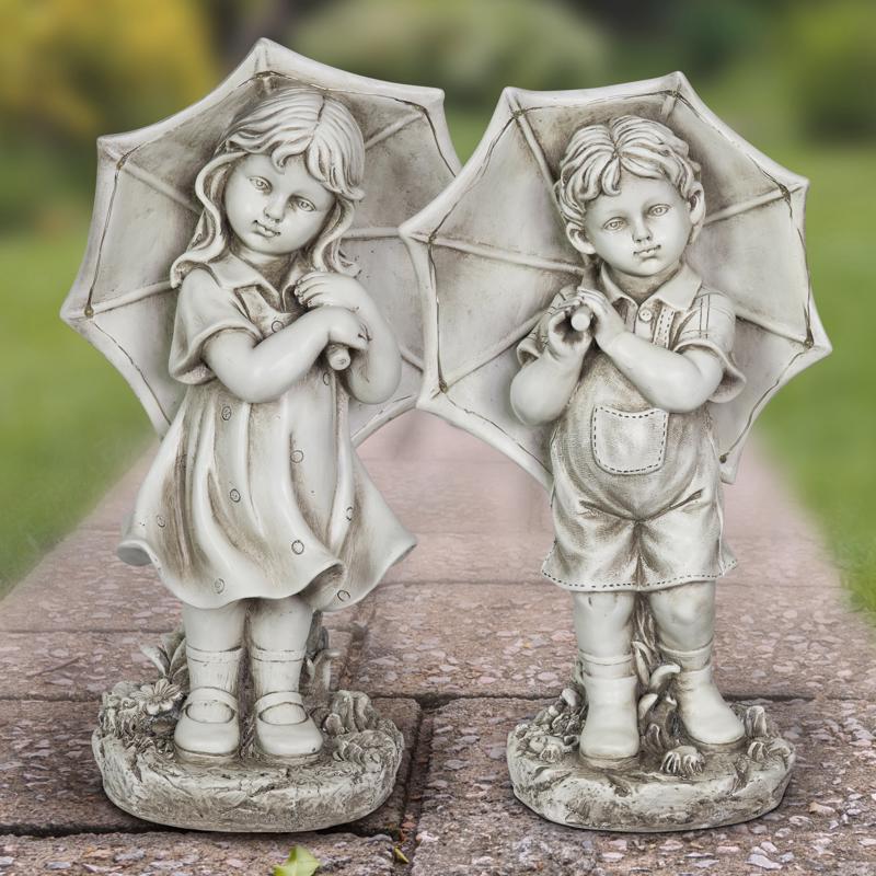 Exhart Boy and Girl with Umbrella Statue - Thumbnail 5