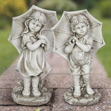 Exhart Resin Stone 18.7 in. Boy and Girl with Umbrella Statue, Pack of 2