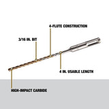 DEWALT DW5503 Drill Bit, 3/16 in Dia, 6-1/2 in OAL, 4-Flute, 25/64 in Dia Shank, SDS Plus Shank
