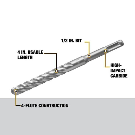 DEWALT DW5537 Drill Bit, 3/16 in Dia, 4-1/2 in OAL, SDS Plus Shank, 4-Flute