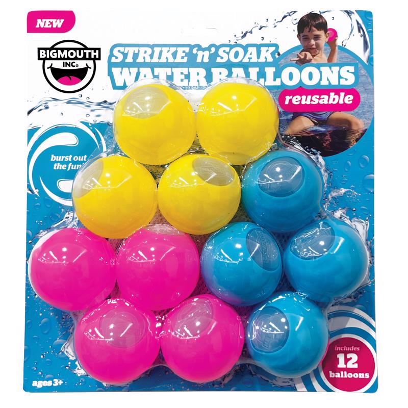 BigMouth Strike 'n' Soak Assorted Silicone Reusable Water Balloon Pool Balls, Pack of 6