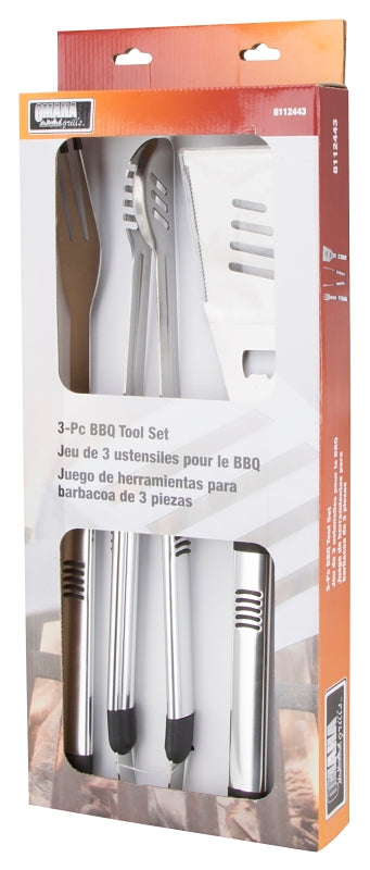 Omaha SHE94031L-B Barbecue Tool Set with Handle and Hanger, 1.9 mm, Stainless Steel Blade, Stainless Steel