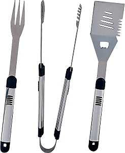 Omaha SHE94031L-B Barbecue Tool Set with Handle and Hanger, 1.9 mm, Stainless Steel Blade, Stainless Steel