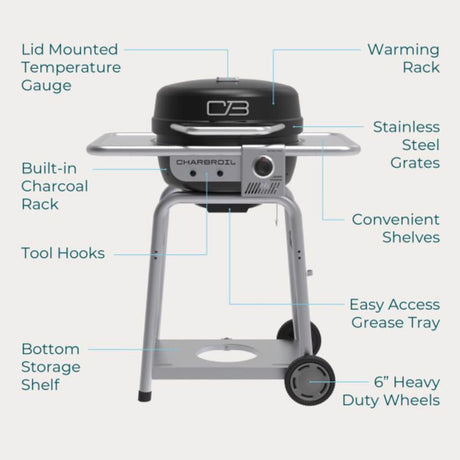 Charbroil Bistro Pro 1 Burner Charcoal/Liquid Propane Grill Black/Silver