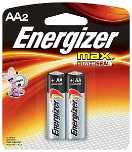 Energizer E91 Series E91BP-2 Battery, 1.5 V Battery, 2850 mAh, Alkaline, Manganese Dioxide, Zinc, Silver, 2/PK