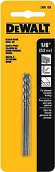 DEWALT DW1108 Jobber Drill Bit, 1/8 in Dia, 2-3/4 in OAL, Parabolic Flute, 1/8 in Dia Shank, Round Shank, Pack of 5