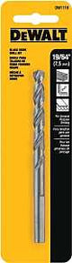 DEWALT DW1119 Jobber Drill Bit, 19/64 in Dia, 4.38 in OAL, Parabolic Flute, 19/64 in Dia Shank, Round Shank, Pack of 3