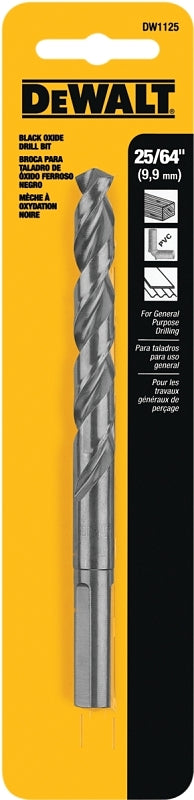 DEWALT DW1125 Jobber Drill Bit, 25/64 in Dia, 5-1/8 in OAL, Parabolic Flute, 25/64 in Dia Shank, Round Shank, Pack of 3